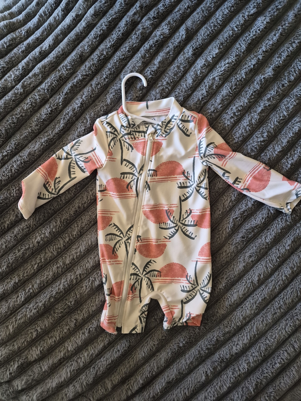 Carter's Coral and White Palm-Print Long Sleeve Rashguard One-Piece